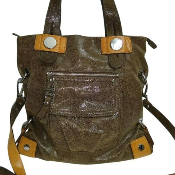 b. makowsky Handbags - B. Makowsky Crossbody Metallic Handbag Brown Leather Shoulder Bag